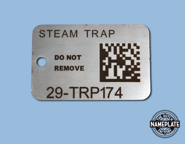 Steamtrap label RVS met QR code